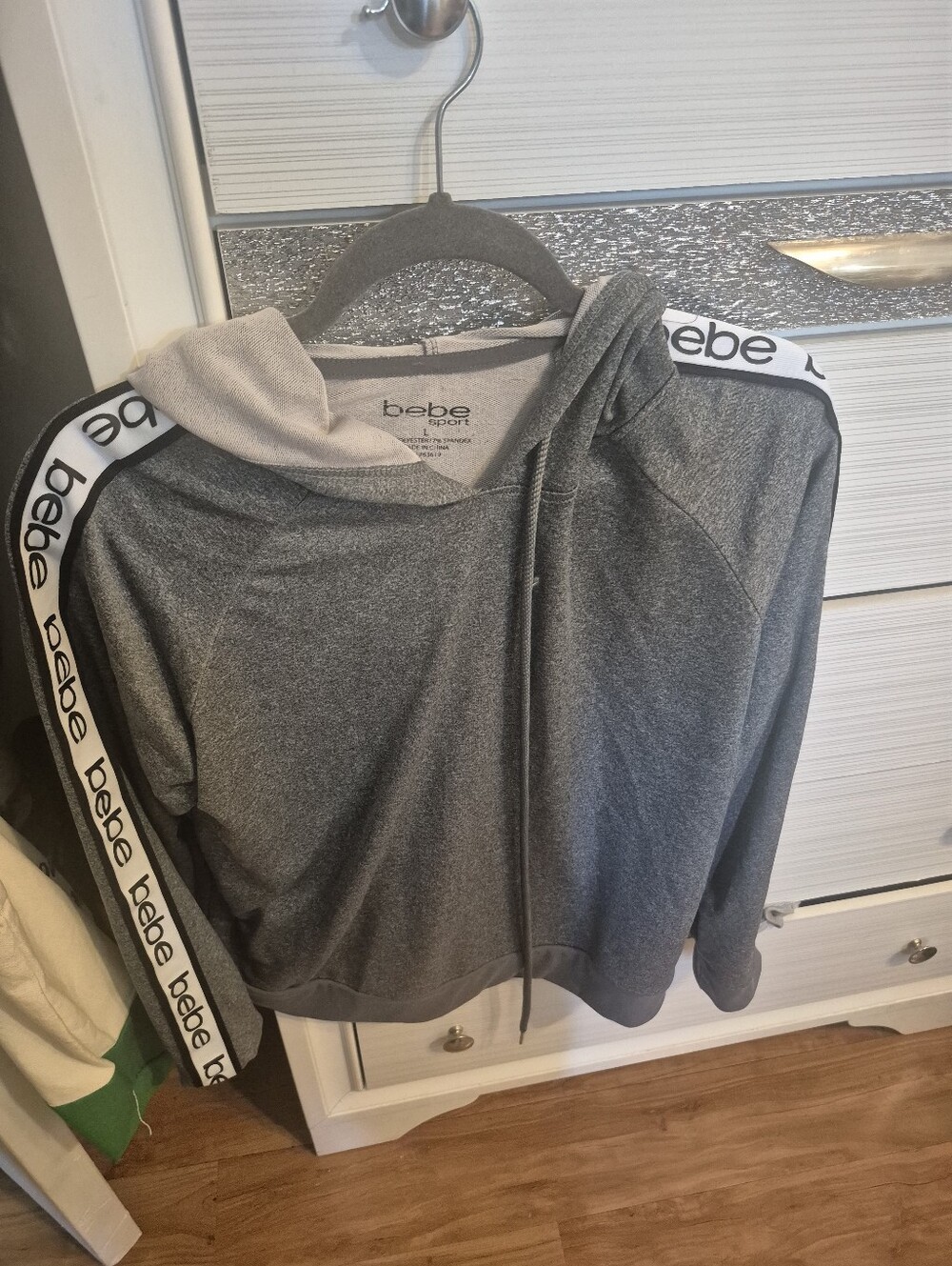 bebe Gray Logo-Tape Hooded Pullover